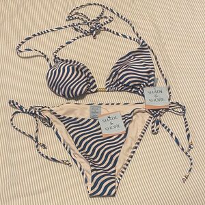 Shade & Shore Navy and Cream Wave Bikini